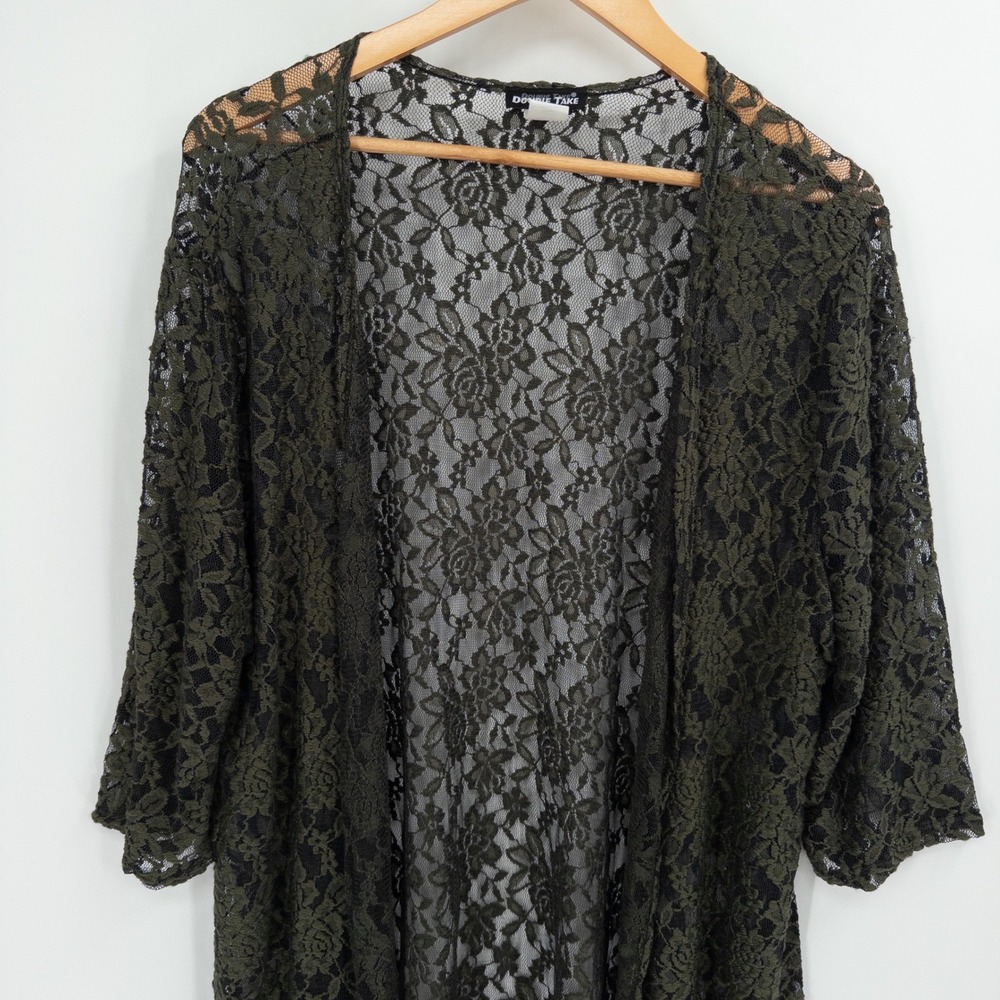 Vintage Green Lace Cardigan Women 3X Boho Witchy Earthy 90s Y2K Flowy Romantic - Picture 2 of 7